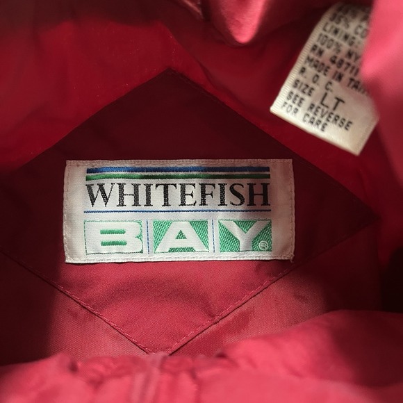 1990's Vintage Whitefish Bay Puffer Jacket Red Burgundy Fleece Lined Size Large - Picture 2 of 12